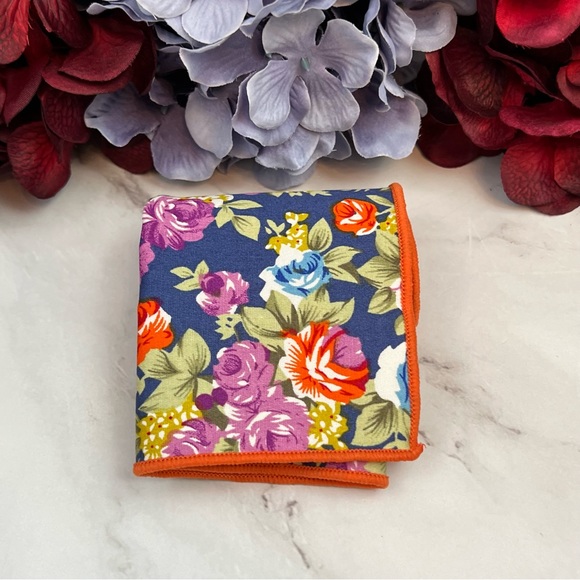 Blue Floral Butterfly Bow Tie and Pocket Square - Picture 9 of 16